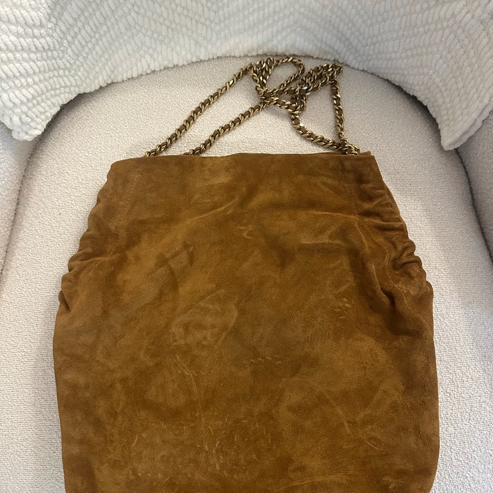 Veronica Beard Brown Suede Tote with Gold Chain